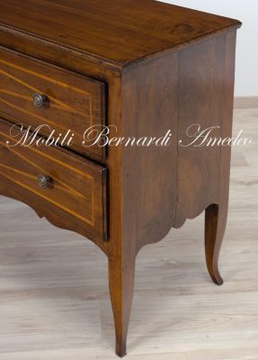 Cassettone Antico Noce Intarsiato Gambe Sciabola Alte 13