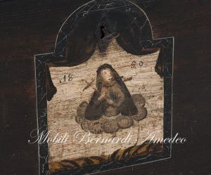 Cassapanca antica in legno massiccio laccata con decori originali restaurata serratura funzionante