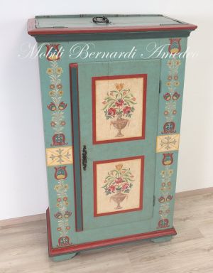 Original antique ship's cabinet restored and hand lacquered with decorations