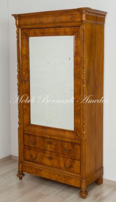 Antique restored walnut cabinet with 2 drawers and door with mirror