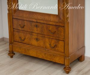 Antique restored walnut cabinet with 2 drawers and door with mirror