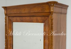 Antique restored walnut cabinet with 2 drawers and door with mirror