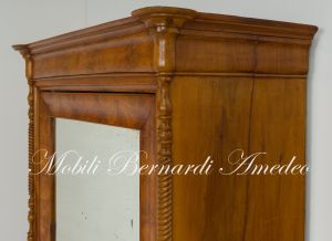Antique restored walnut cabinet with 2 drawers and door with mirror