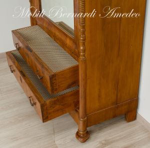 Antique restored walnut cabinet with 2 drawers and door with mirror
