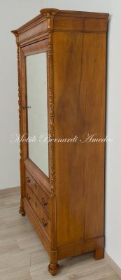 Antique restored walnut cabinet with 2 drawers and door with mirror