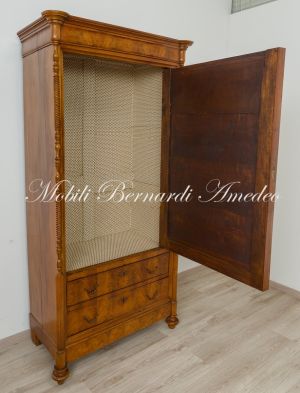 Antique restored walnut cabinet with 2 drawers and door with mirror