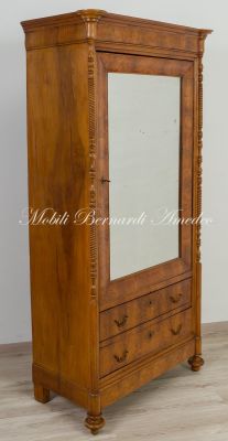 Antique restored walnut cabinet with 2 drawers and door with mirror