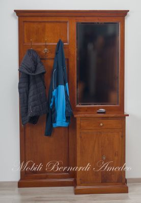 Mobile appendiabiti da entrata o corridoio con specchiera stile arte povera in legno massiccio