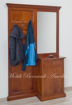 Mobile appendiabiti da entrata o corridoio con specchiera stile arte povera in legno massiccio