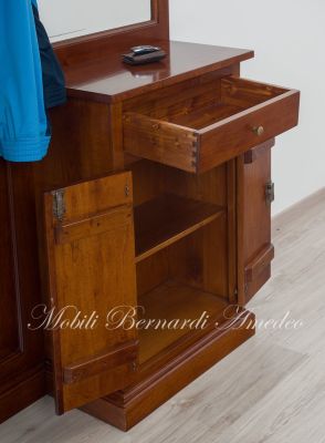 Mobile appendiabiti da entrata o corridoio con specchiera stile arte povera in legno massiccio