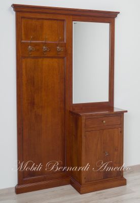 Mobile appendiabiti da entrata o corridoio con specchiera stile arte povera in legno massiccio