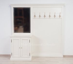 Mobile da ingresso con zona appendiabiti e credenzina stile finitura colore bianco