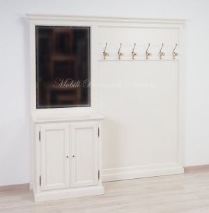Mobile da ingresso con zona appendiabiti e credenzina stile finitura colore bianco