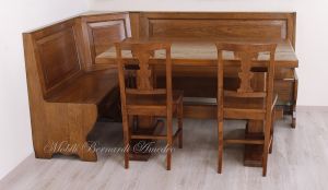 Panca ad angolo in legno massello di rovere con contenitore realizzata su misura