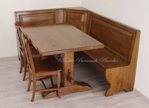 Panca ad angolo in legno massello di rovere con contenitore realizzata su misura