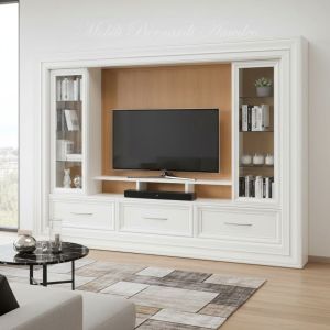 Mobile libreria con cornice adatto come porta Tv da soggiorno con ante e cassetti - elaborazione grafica