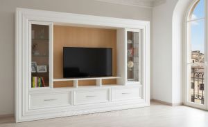 Mobile libreria con cornice adatto come porta Tv da soggiorno con ante e cassetti - elaborazione grafica