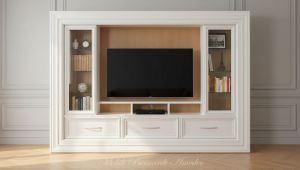 Mobile libreria con cornice adatto come porta Tv da soggiorno con ante e cassetti - elaborazione grafica