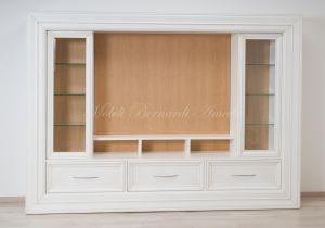 Parete attrezzata porta Tv da soggiorno stile classico contemporaneo finitura bianco e rovere