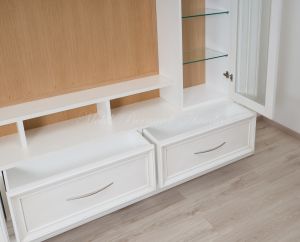 Parete attrezzata porta Tv da soggiorno stile classico contemporaneo finitura bianco e rovere