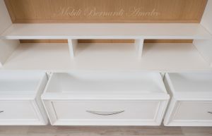 Parete attrezzata porta Tv da soggiorno stile classico contemporaneo finitura bianco e rovere