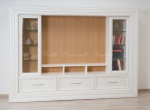 Parete attrezzata porta Tv da soggiorno stile classico contemporaneo finitura bianco e rovere