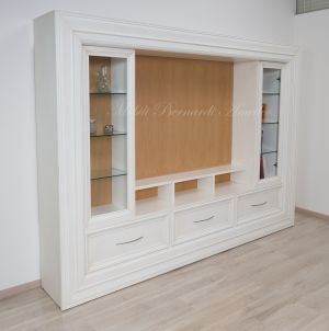 Parete attrezzata porta Tv da soggiorno stile classico contemporaneo finitura bianco e rovere