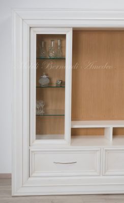 Parete attrezzata porta Tv da soggiorno stile classico contemporaneo finitura bianco e rovere