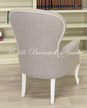 Poltrona stile Luigi Filippo colorata bianco e rivestita con tessuti a scelta