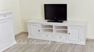 Low living room sideboard - wooden TV cabinet with white finish