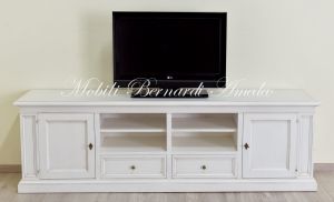 Low living room sideboard - wooden TV cabinet with white finish