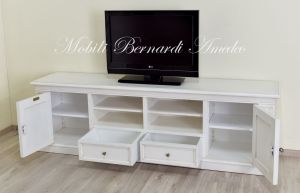 Low living room sideboard - wooden TV cabinet with white finish