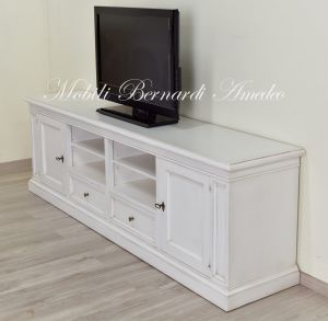 Low living room sideboard - wooden TV cabinet with white finish