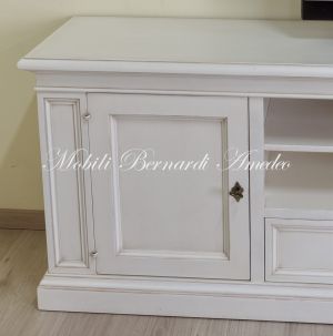 Low living room sideboard - wooden TV cabinet with white finish