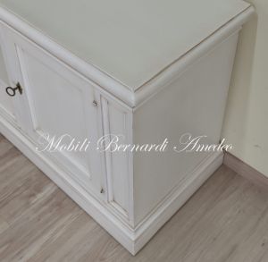 Low living room sideboard - wooden TV cabinet with white finish