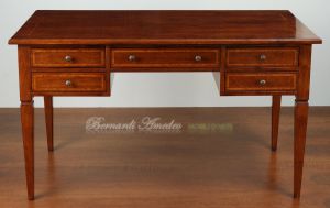 Scrivania classica da studio in legno massello di noce 5 cassetti