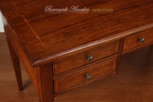 Scrivania classica da studio in legno massello di noce 5 cassetti