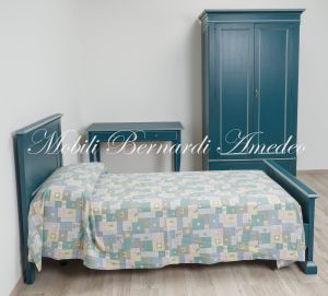Scrittoio letto e armadietto stile classico in legno massiccio con finitura laccata bicolore