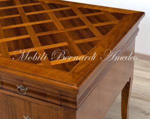 Scrivania in legno massello di ciliegio con intarsi in noce riproduzione stile classico Luigi Filippo