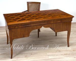 Scrivania in legno massello di ciliegio con intarsi in noce riproduzione stile classico Luigi Filippo