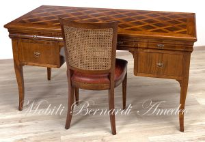 Scrivania in legno massello di ciliegio con intarsi in noce riproduzione stile classico Luigi Filippo
