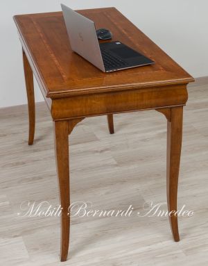 Scrivania scrittoio classico da 120 cm in legno massello di noce con cassetti sagomati