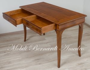 Scrivania scrittoio classico da 120 cm in legno massello di noce con cassetti sagomati