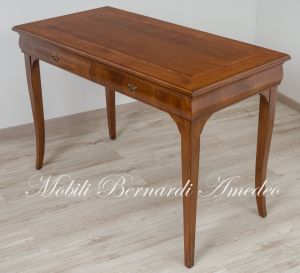 Scrivania scrittoio classico da 120 cm in legno massello di noce con cassetti sagomati