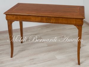 Scrivania scrittoio classico da 120 cm in legno massello di noce con cassetti sagomati