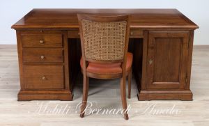 Classic fully closed desk with door and drawers, Italian artisan production in solid wood