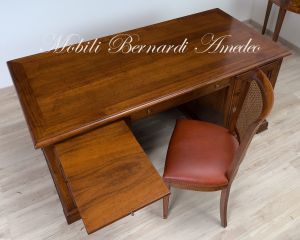 Classic fully closed desk with door and drawers, Italian artisan production in solid wood