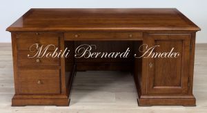 Classic fully closed desk with door and drawers, Italian artisan production in solid wood