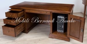 Classic fully closed desk with door and drawers, Italian artisan production in solid wood