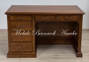 Scrivania classica in legno massello di noce con cassettiera laterale